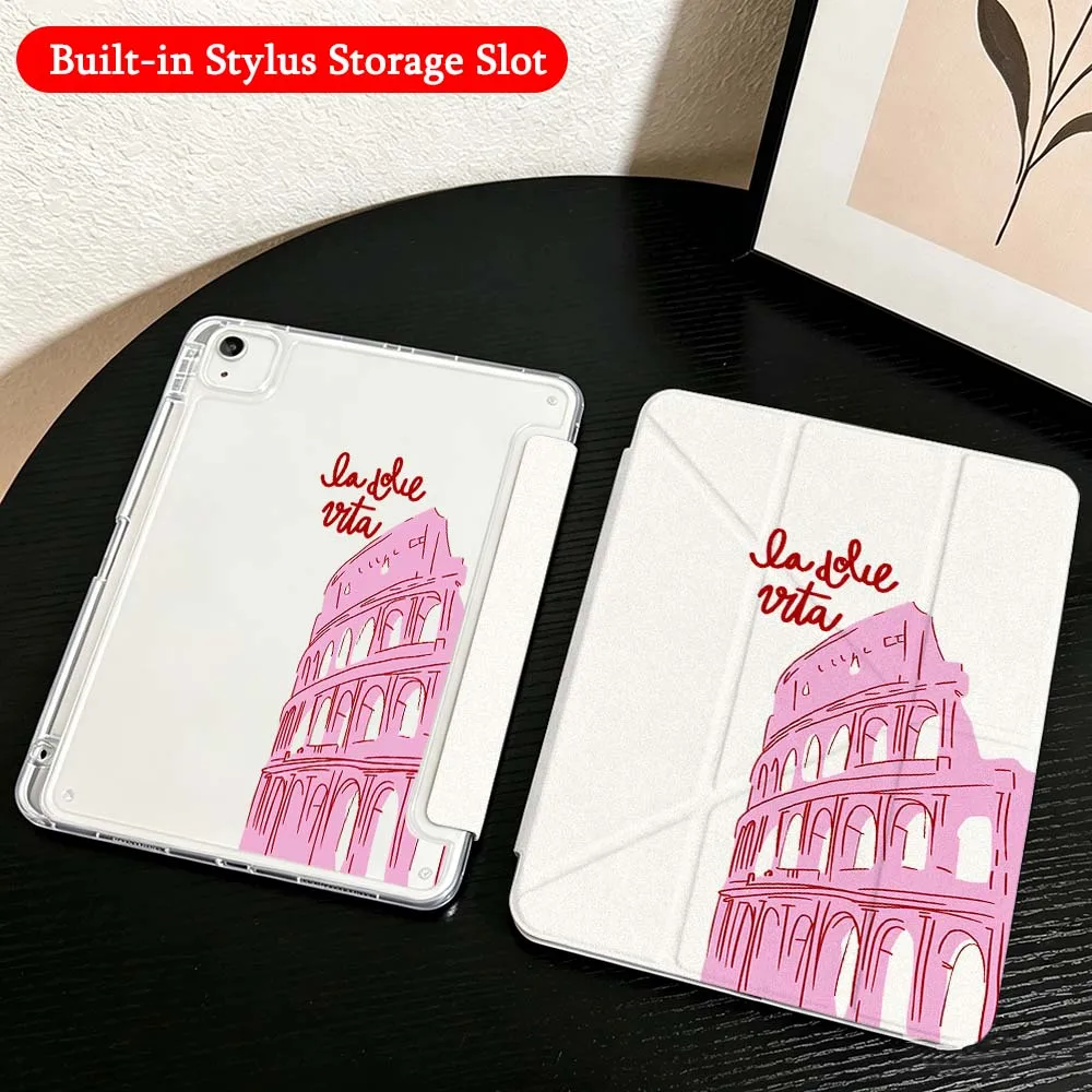 Colosseum New York Statue For iPad Mini Pro Air 5 6 7 8 9 10th 11th 11 9.7 10.9 13 inch Transparent Y-Shaped Folding Tablet Case