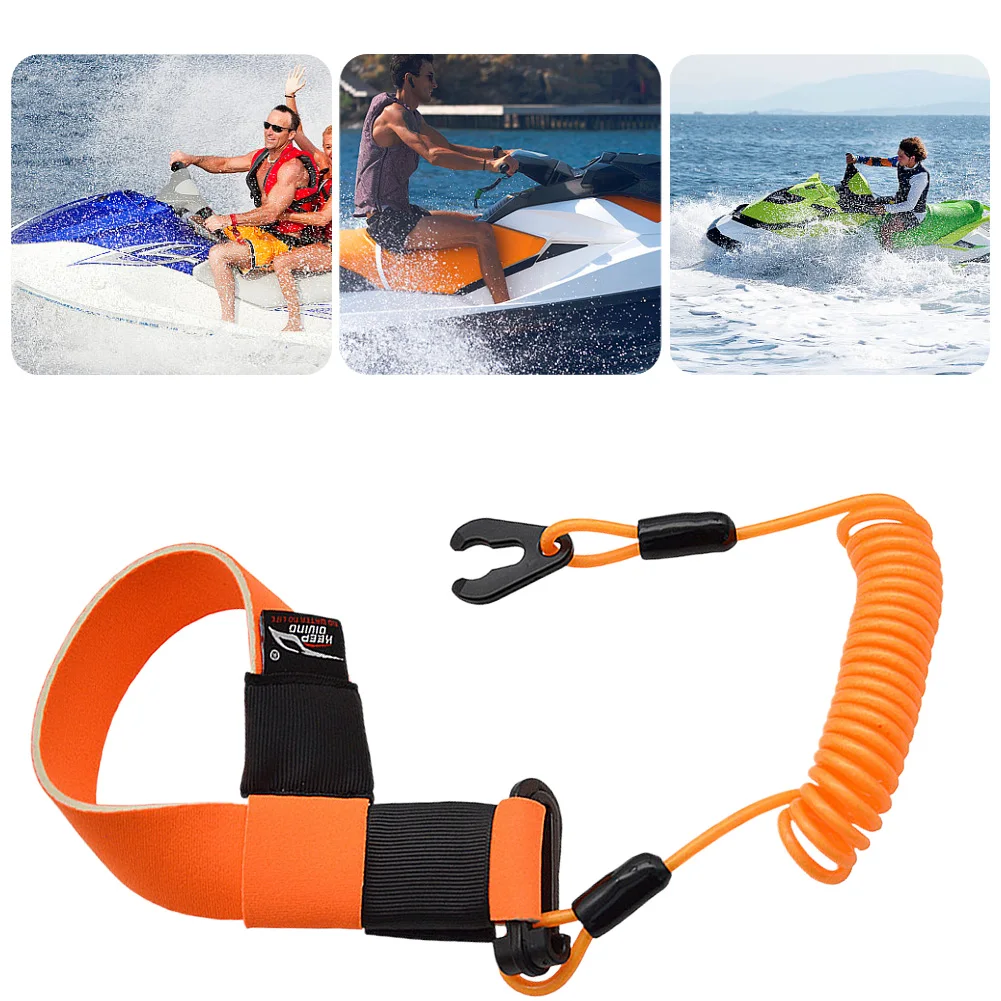 Jet Ski Safety Lanyard Adjustable Emergency Flameout Rope with Buckle Key Reminder Rope Safety Tether for Outboard Engine Motor