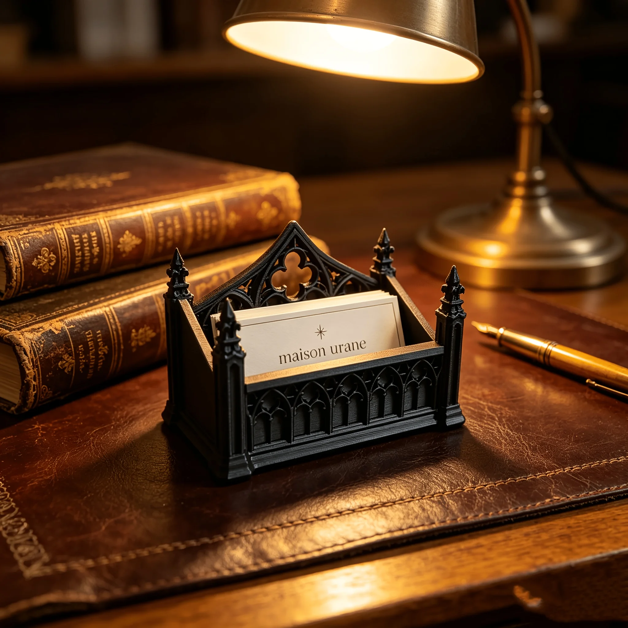 3D Printing Desk - Retro Gothic Business Card Holder Black