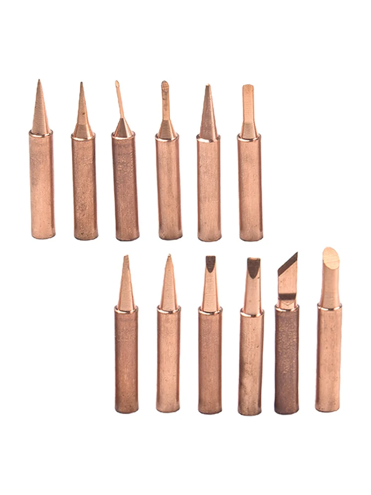 12Pcs Pure Copper Soldering Iron Tips For 936 FX-888D Saike 909D 852D+ 952D Welding Tools Metal Processing Accessories
