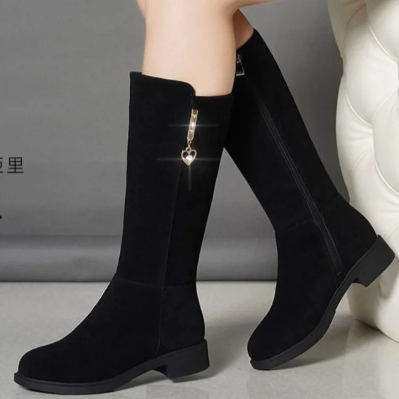 

2025New Women's Boots Fashion Suede Mid-calf Boot Plush Warm Snow Boots for Women High Top Cotton Boots Winter Boot Botas Mujer