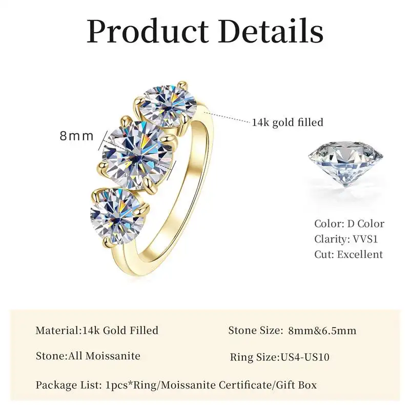 Women's 14K Gold Filled Moissanite Wedding Ring, Elegant