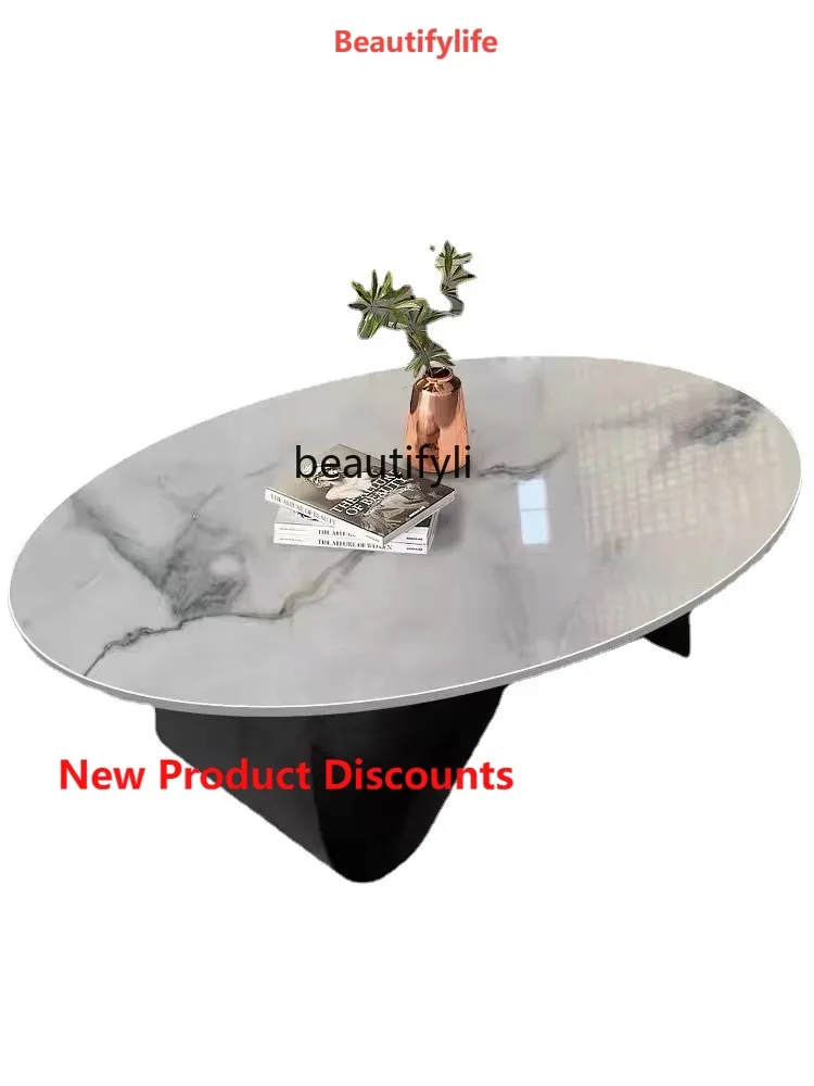 

X188 Italian Light Luxury Designer Stone Plate Tea Table Modern Minimalist Small Apartment Living Room round Personality Stainle