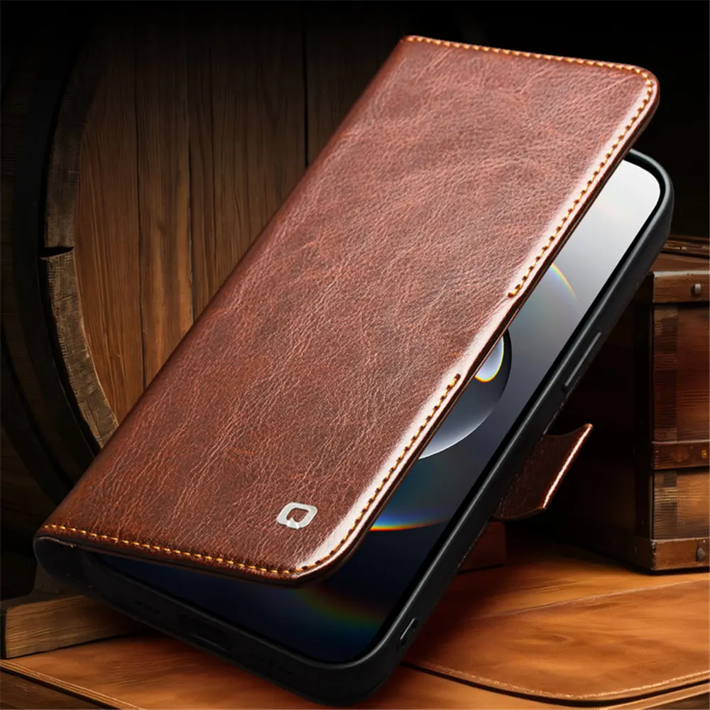 

Genuine Cowhide Leather Magnetic Case For iPhone 16e Card Pocket Cover