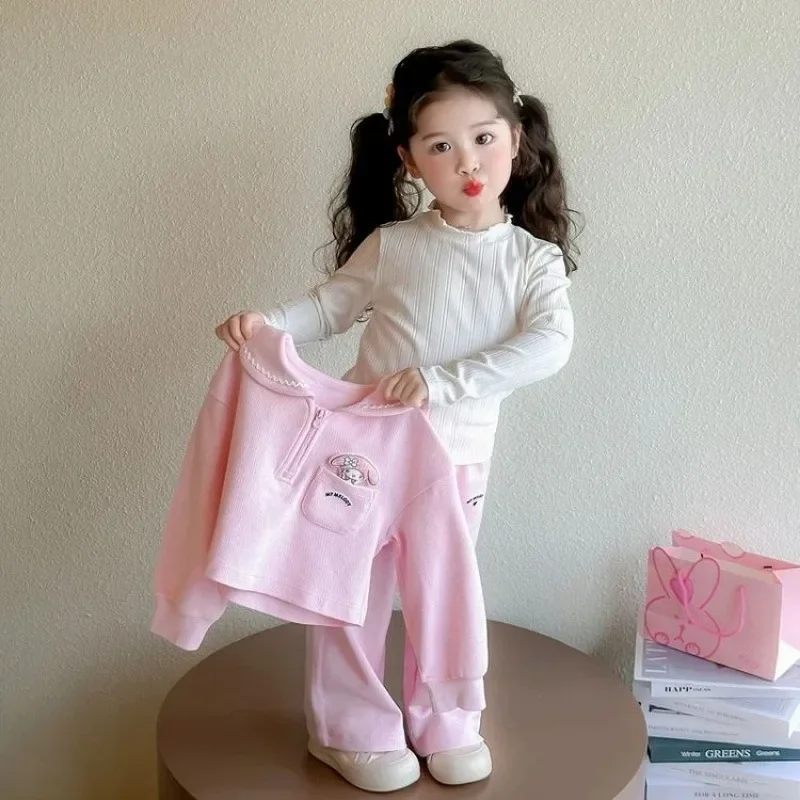 2025 primavera outono minha melodia kawaii anime miniso ins casual crianças vestido bonito lazer conjunto de três peças roupas presentes