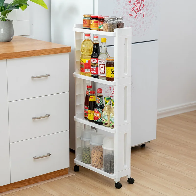 

3/4 Layer Kitchen Storage Rack Goods Fridge Side Shelf Removable With Wheels Bathroom Organization Shelf Gap Holder Rack new