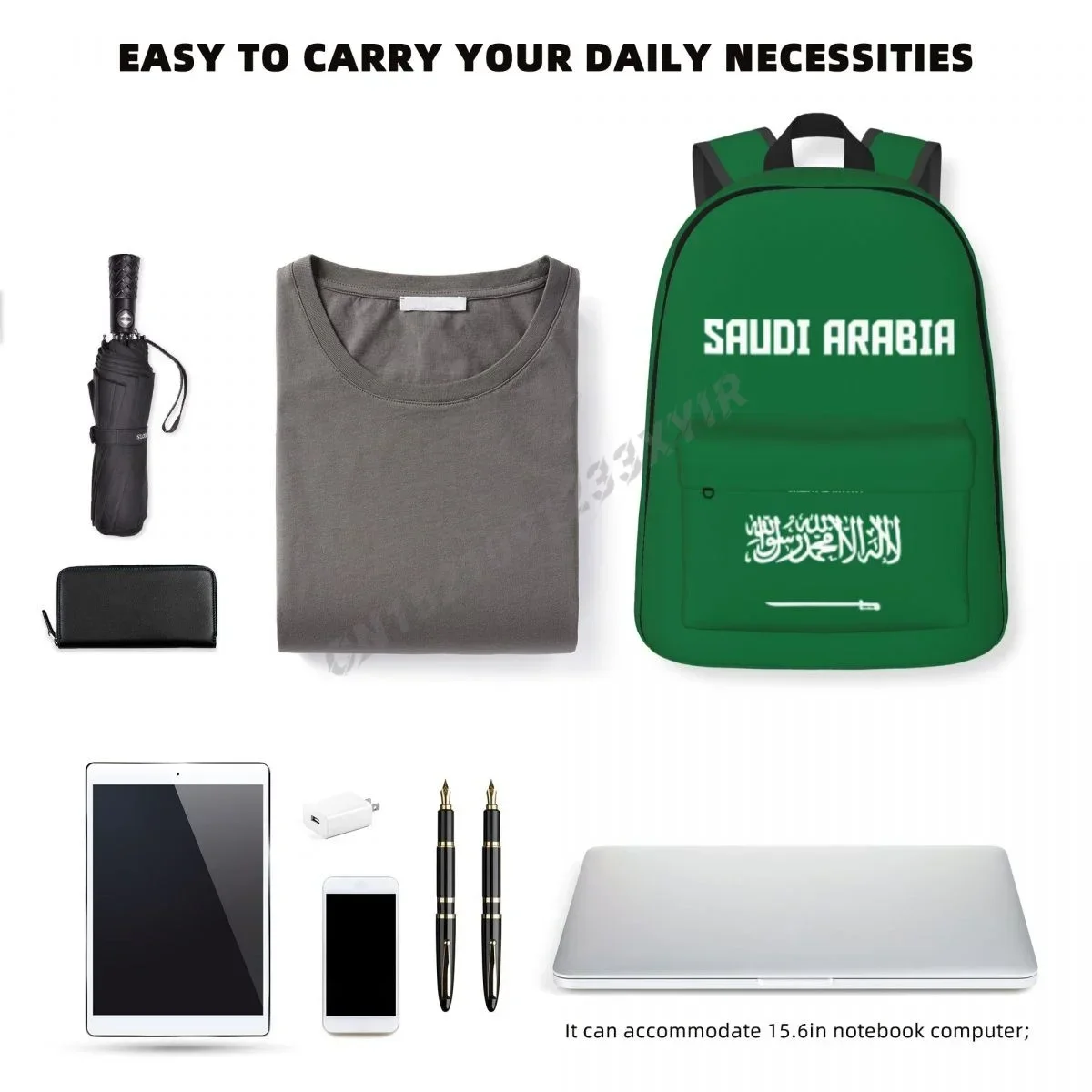 Custom Bag Unisex Backpack Saudi Arabia Flag Saudi Arabian Stitch Schoolbag Messenger Bag Case Laptop Travel Bag Mochila Gift