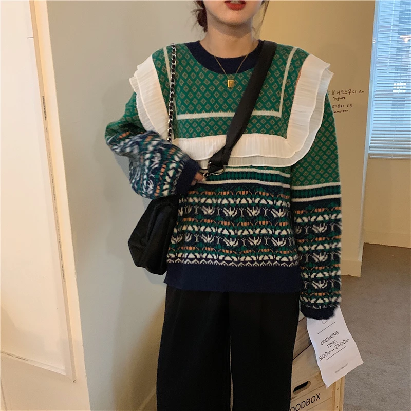 

Retro Japanese Sle Long Sve Knitwear Women's Spring 2025 Thi Lazy Sle Design Sense Thiened Knitted Top