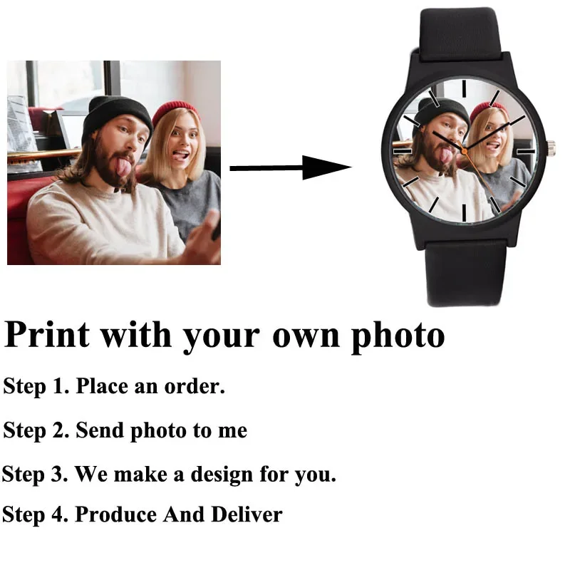 A3308 Design Your Own brand Logo Photo printing neutral clock Causal holiday gift oem drop shipping unisex personalized watch