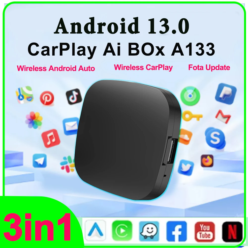 

Android 13 Carplay AI Box Беспроводная Android Auto Smart TV Box для Youtube Netflix Toyota Mazda Hyundai Haval GMC Ford MG VW Kia