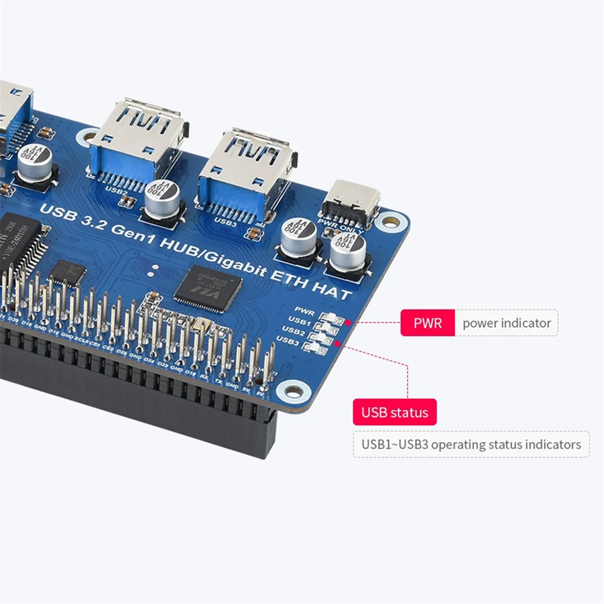Per scheda di espansione Raspberry Pi USB 3.2 Gen1 e Gigabit Ethernet HUB HAT 3 X USB 1 X Gigabit