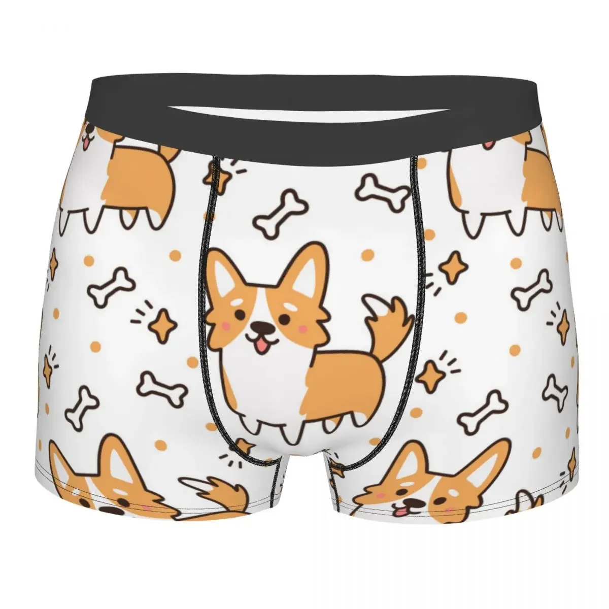 

Mens Boxer Sexy Underwear Cute Dog Breed Welsh Corgi with Hearts Stars Bones Underpants Male Panties Pouch Short Pants