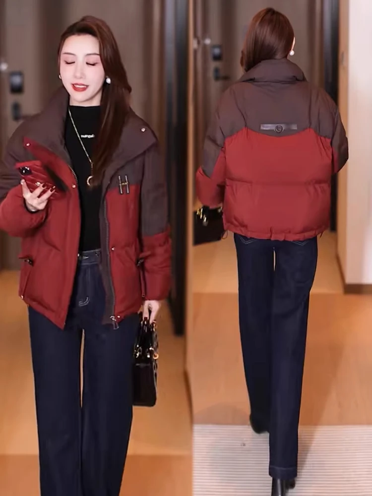 

Утепленная зимняя хлопковая куртка для женщин: модное пальто с цветовыми блоками, теплая и стильная верхняя одежда для женщин невысокого роста