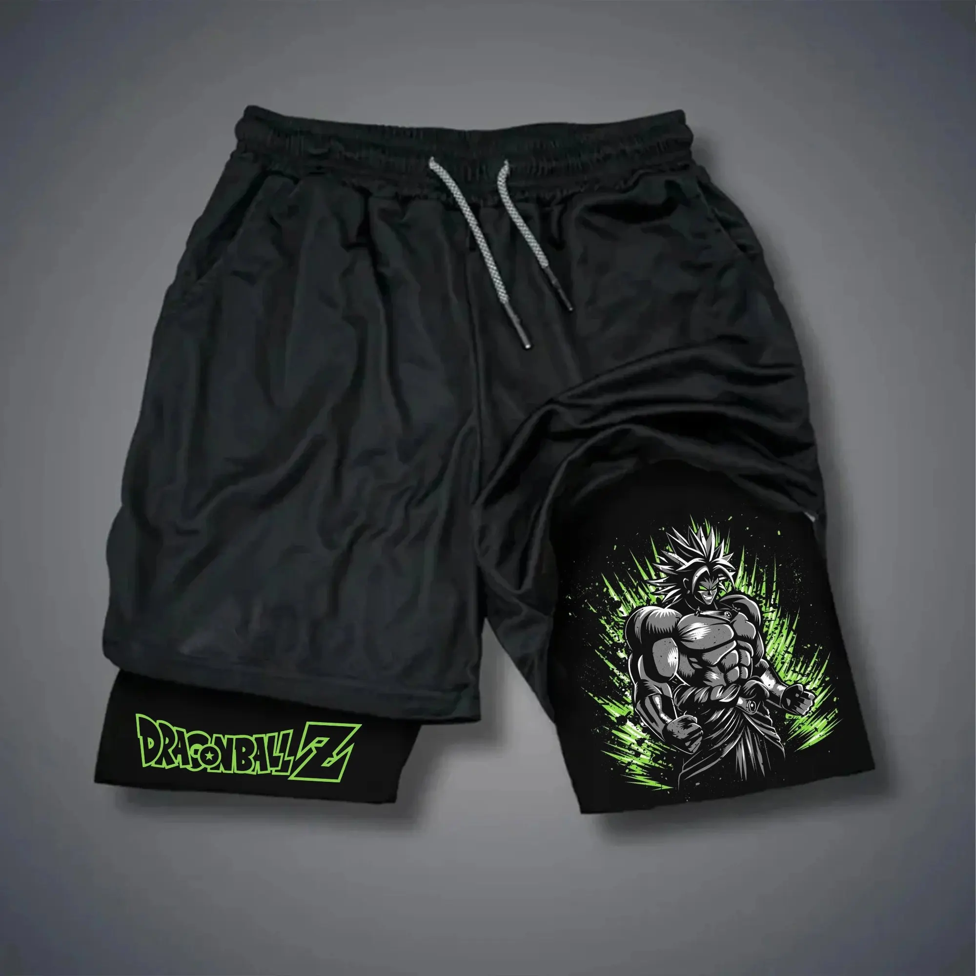 Anime-sportshorts uit 2025 - Gelicentieerde Dragon Ball Z Goku dubbellaagse shorts, comfortabel voor trainings- en vrijetijdsactiviteiten