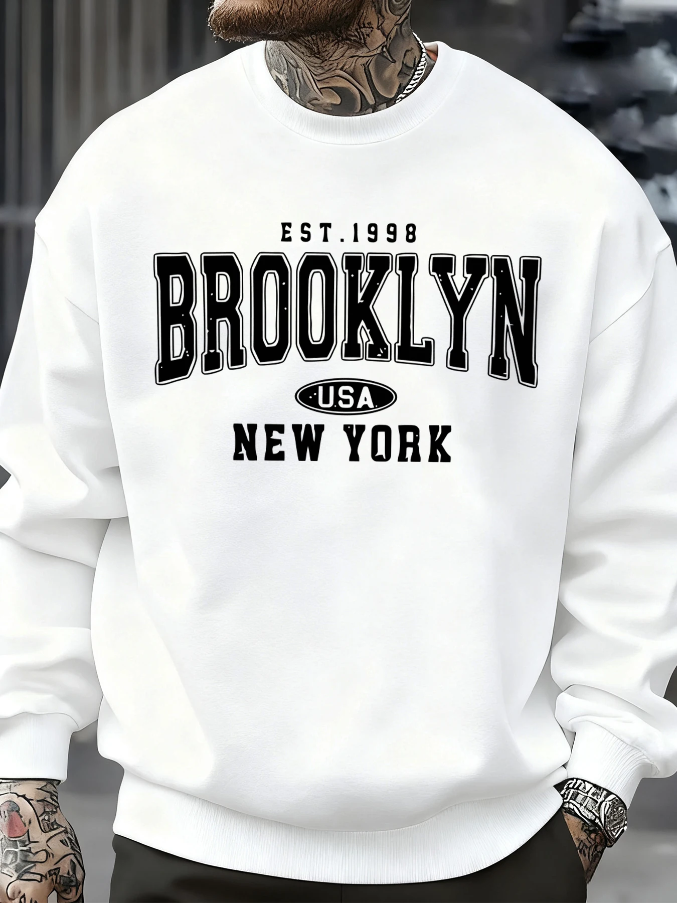 26 Brooklyn New York Usa Print Herren-Sweatshirt Street-Fashion Pullover Fleece Herbst Locker Sitzende Oberteile Lässige Rundhals-Kleidung Unisex – Detail 19
