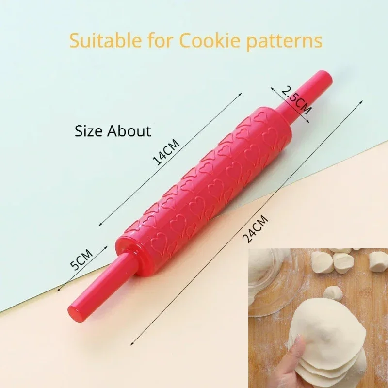 

25cm Plastic Dough Roller Kitchen Texture Roller Non Stick Surface Stick Cookie Rolling Pin Pizza Baking Household Accessories