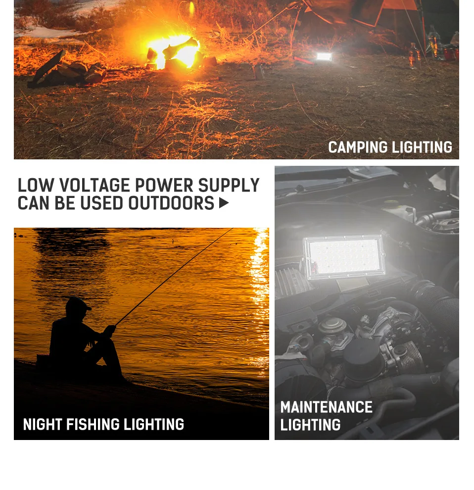 DC12V Led Flood Light 50W 100W Outdoor Floodlight Spotlight IP66 Waterproof Emergency Light Reflector Portable 12 Volt Led Light