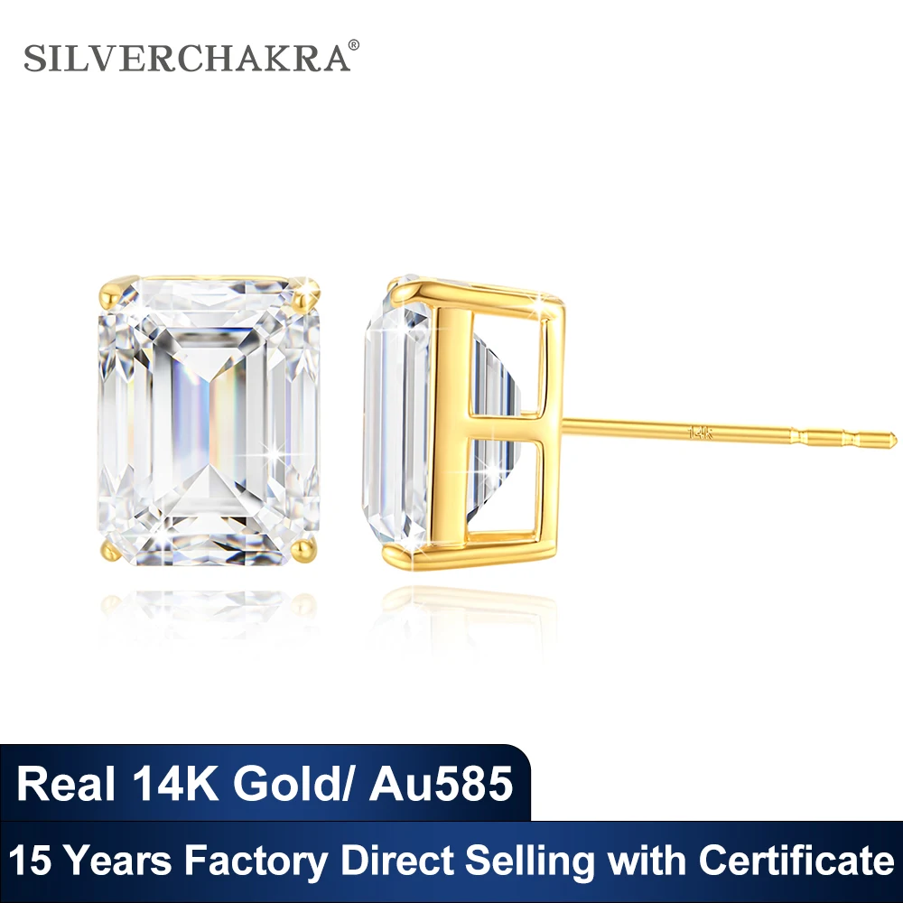 

14k Gold Moissanite Studs Emerald Cut 1ct 2ct 3ct Engagement K Gold Stud Earrings Luxury Quality Jewelry Original Certified