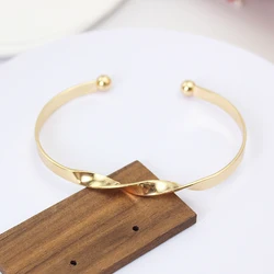 Simple Personality Smooth Spiral Mobius Open Cuff Adjustable Bangles Bracelets For Women Wedding Jewelry Gold Color Pulseiras