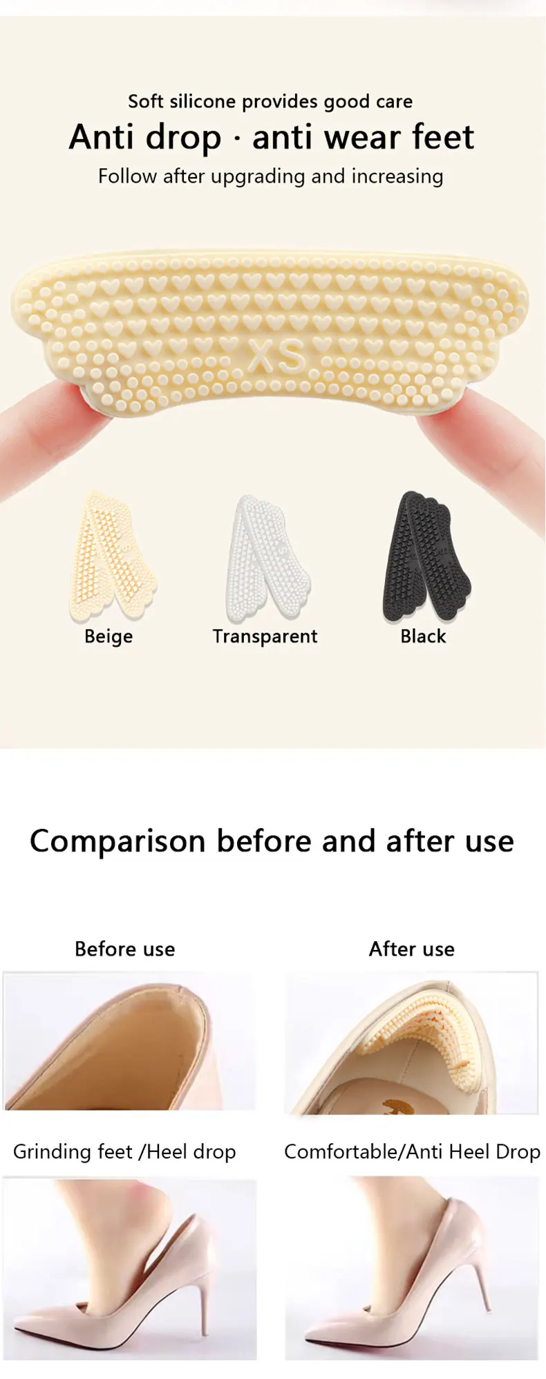 Silikon-Fersenkissen für Schuhe, Einlegesohlen für High Heels, Fersenschutz, Gel-Fersenkissen, Schmerzlindernde Einlagen, Schuhgrößen-Reduzierer für Damen – Detail 2