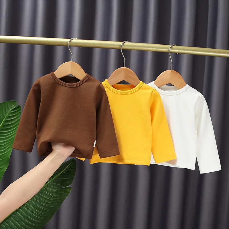 

Pullover Top Inner Undercoat T-shirt Base Layer Kids Clothing Simple Baby Round Neck Boys Girls Long Sleeve Autumn Fashion