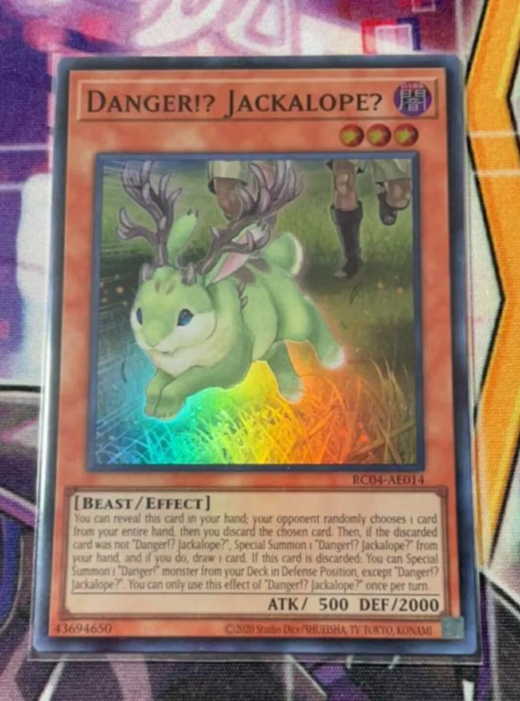 Yugioh KONAMI Duel Monsters RC04-AE014 Danger!? Jackalope? Super Rare Asian English Collection Mint Card