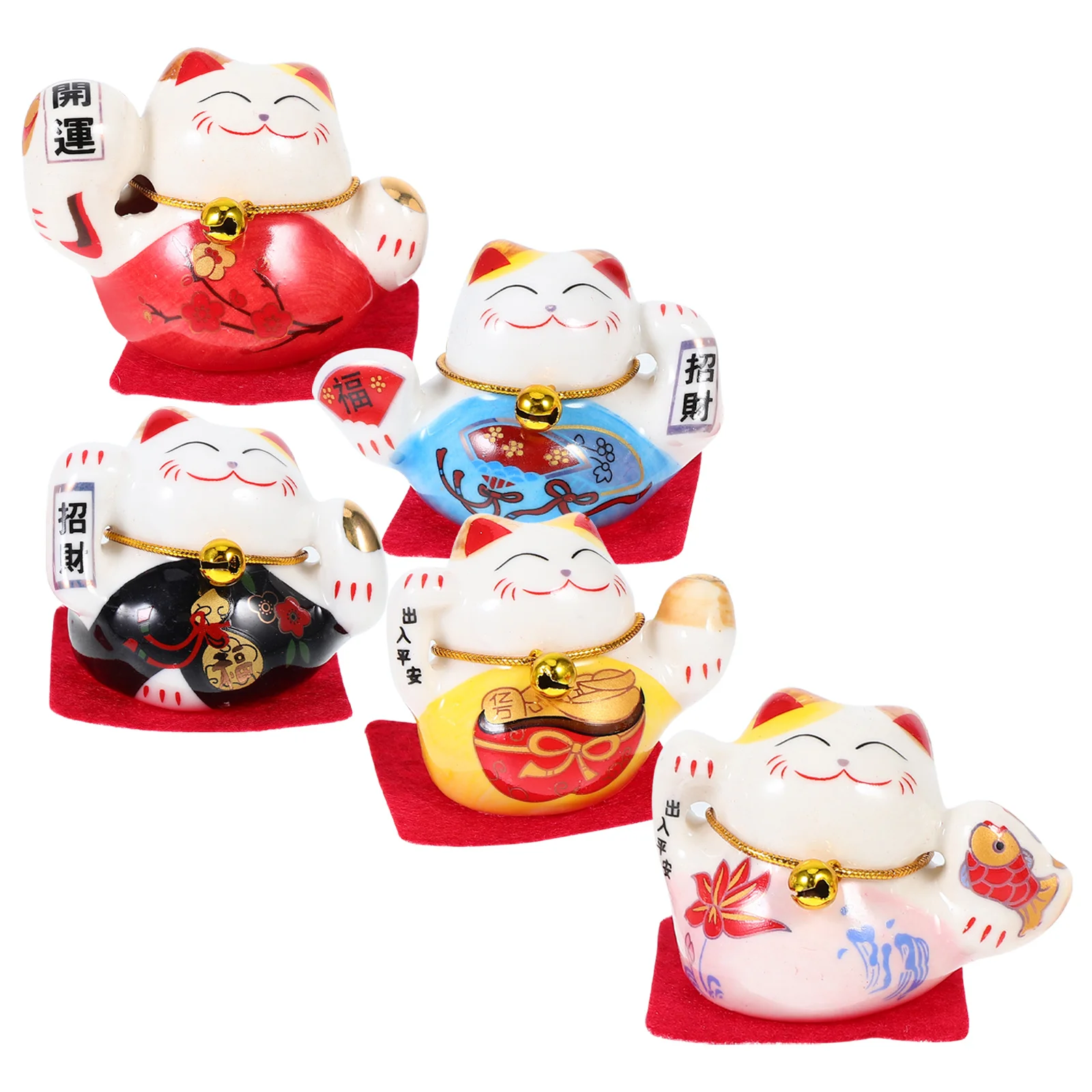 

5Pcs Ceramic Mini Lucky Cat Statues Japanese Small Home Office Feng Shui Desk Ornament Wealth Luck Charm Japanese Cat Figurine