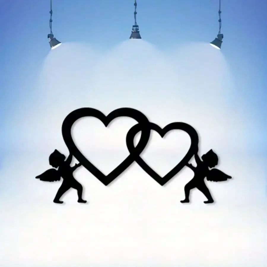 CIFBUY Elegant Interlocking Hearts Iron Wall Decor, Double Hearts Silhouette Metal Wall Hanging for Bedroom Interior Decoration