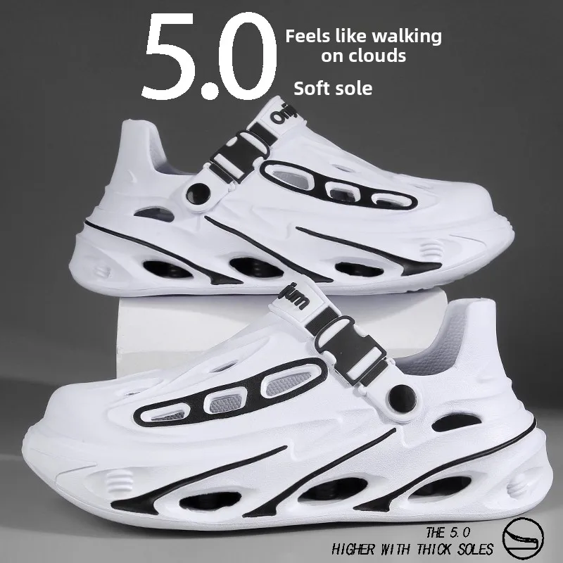 Men's Summer 2026 New Hole Shoe Outdoor Wear Thick Bottom Anti-Slip Driving Beach Full Cover Sandals Sporty Casual EVA Shoes