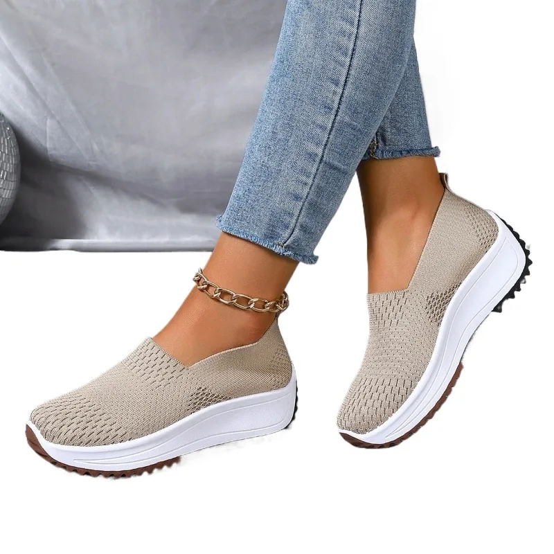 Mesh Mid Heel Fashion Sneakers Slip-on Spring/Autumn Ladies Shoes on Sale 2024 High Quality Hollow Women\'s Vulcanize Shoes