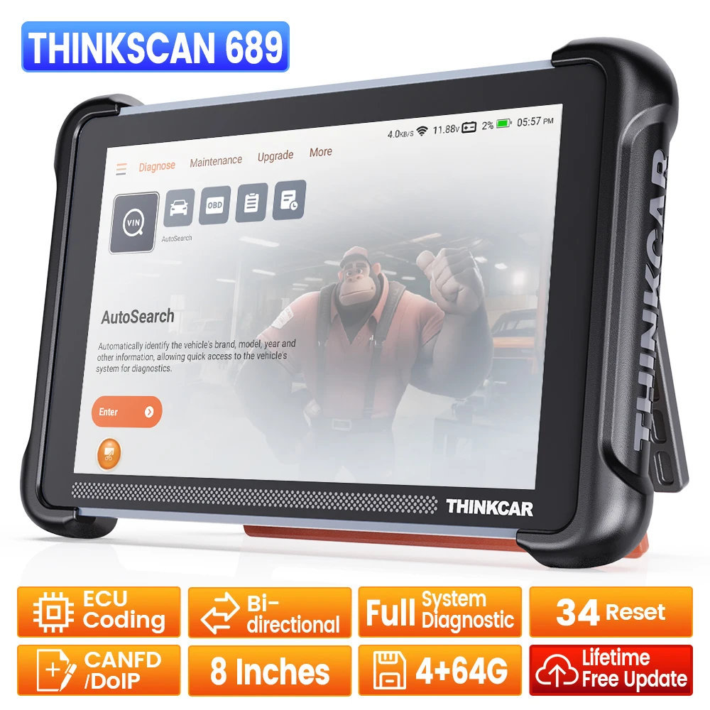 THINKCAR THINKSCAN 689 Outil de diagnostic automobile professionnel bidirectionnel CANFD DOIP Codage ECU 34 fonctions de réinitialisation Scanner OBD2 système complet