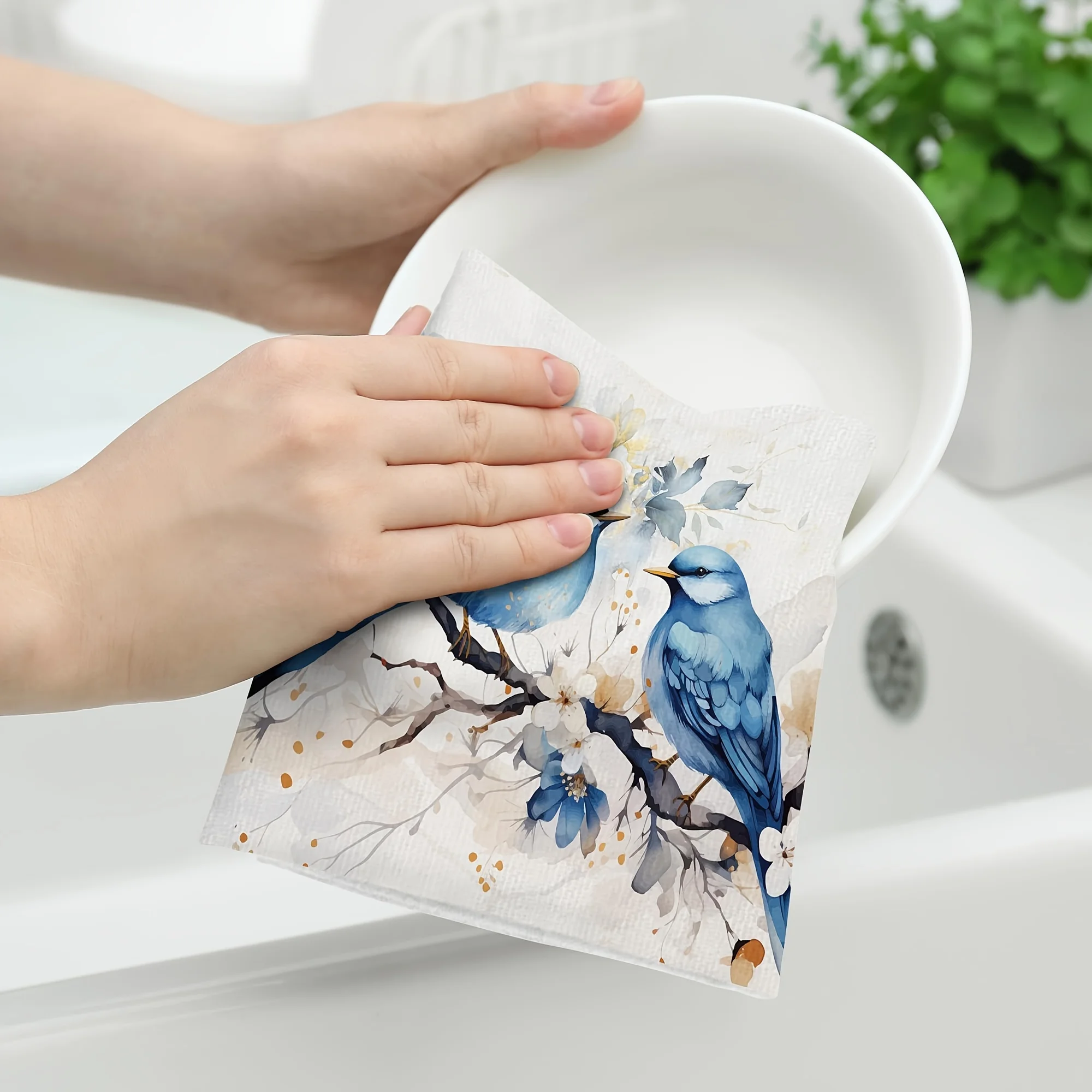 2pcs, Hand Towels, Cute Birds Pattern Dish Towels, Absorbent Soft Kitchen Towels, Colorful Printed Decorative Dishcloth For Kitc