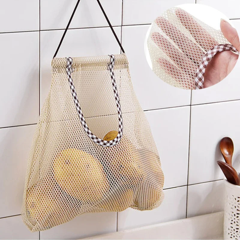 Hanging Meh Bag Reusable Storage Pocket Kitchen Potato Garlic Onion Ginger Vegetable Breathable Sorting Bag Kitchen Organiser.