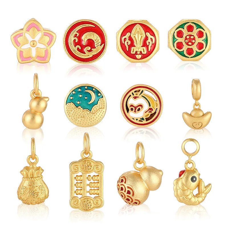 2023 Trend Gold Ruyi Gourd Bracelet DIY Accessories Pendant Beads Hand-woven Material Wholesale