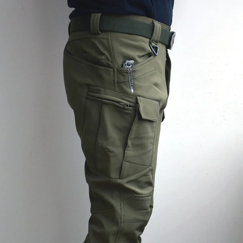

Mens Autumn Winter Fleece Lined Tactical Pants Loose Multi Pocket Military Combat Training Overalls