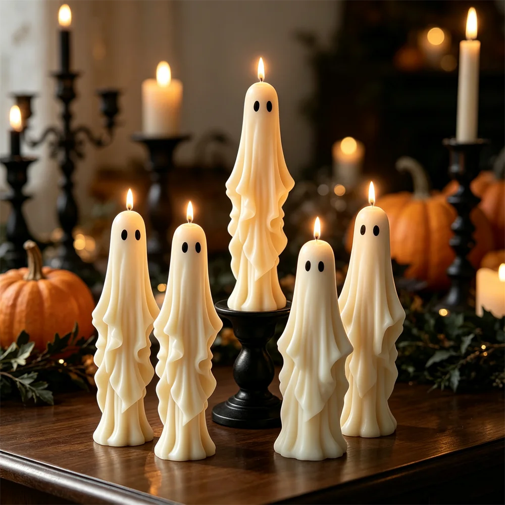 Candle Supplies Store - แม่พิมพ์ซิลิโคนรูปแท่งยาวลายผีฮาโลวีน สำหรับทำเทียนหอม DIY แม่พิมพ์ปูนปลาสเตอร์ งานฝีมือ ตกแต่งสวนเทศกาล