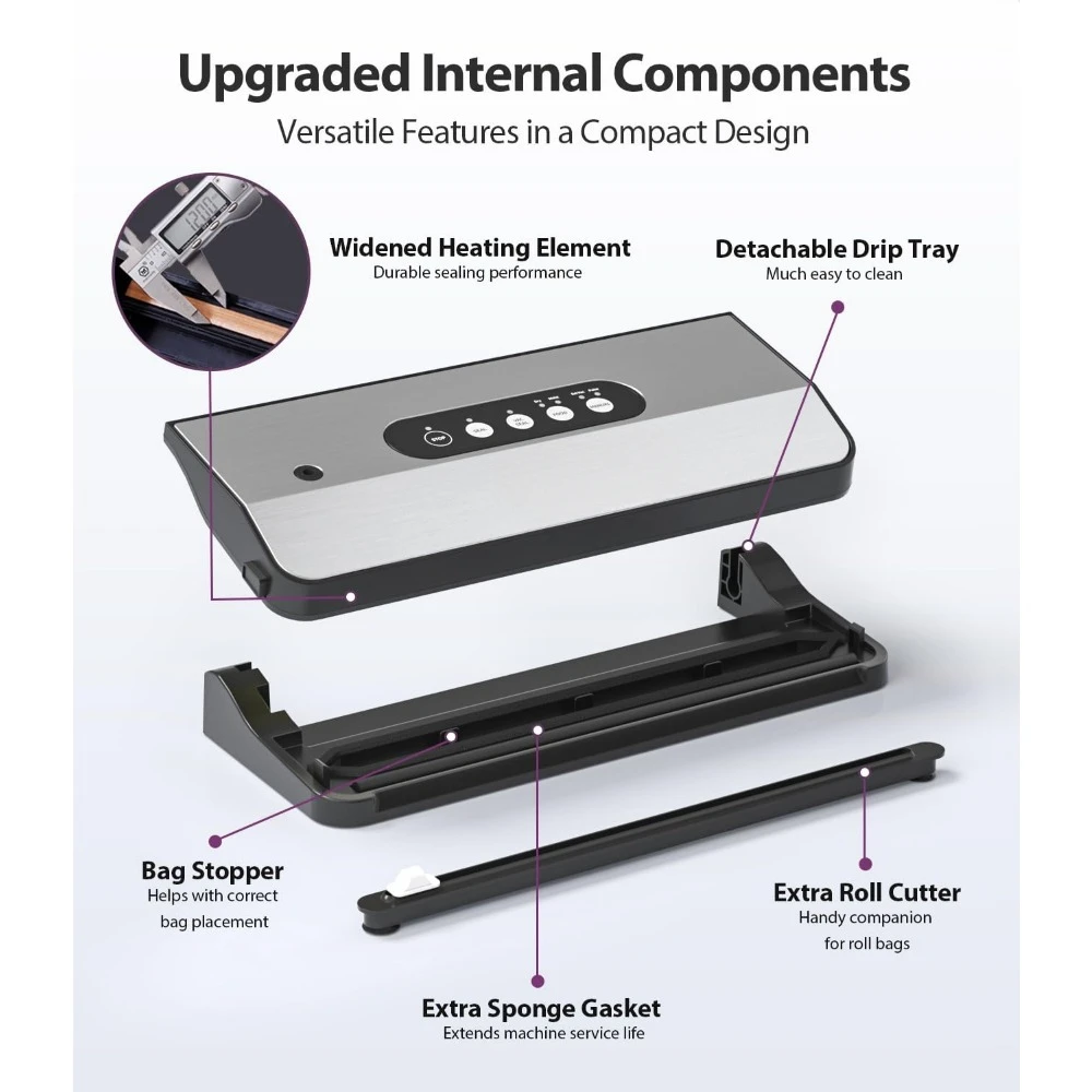 Sigillatrice sottovuoto, vassoio e taglierina rimovibili 8 in 1 e 10 sacchetti, conservazione degli alimenti e Sous Vide, sigillatori automatici per alimenti sottovuoto
