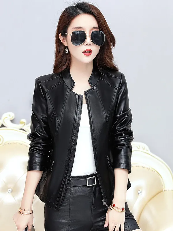 Giacca in Vera Pelle da Donna, Stile Coreano Slim Fit, Nuova Collezione Primavera Autunno, Taglie Grandi, Cappotto in Pelle alla Moda
