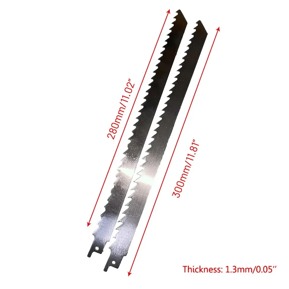 2Pcs 300mm Meat Bone Ice Cutting Reciprocating Saw Blade Stainless Steel Meat Saws Cutter For Cutting  Meat Ice Wood Metal