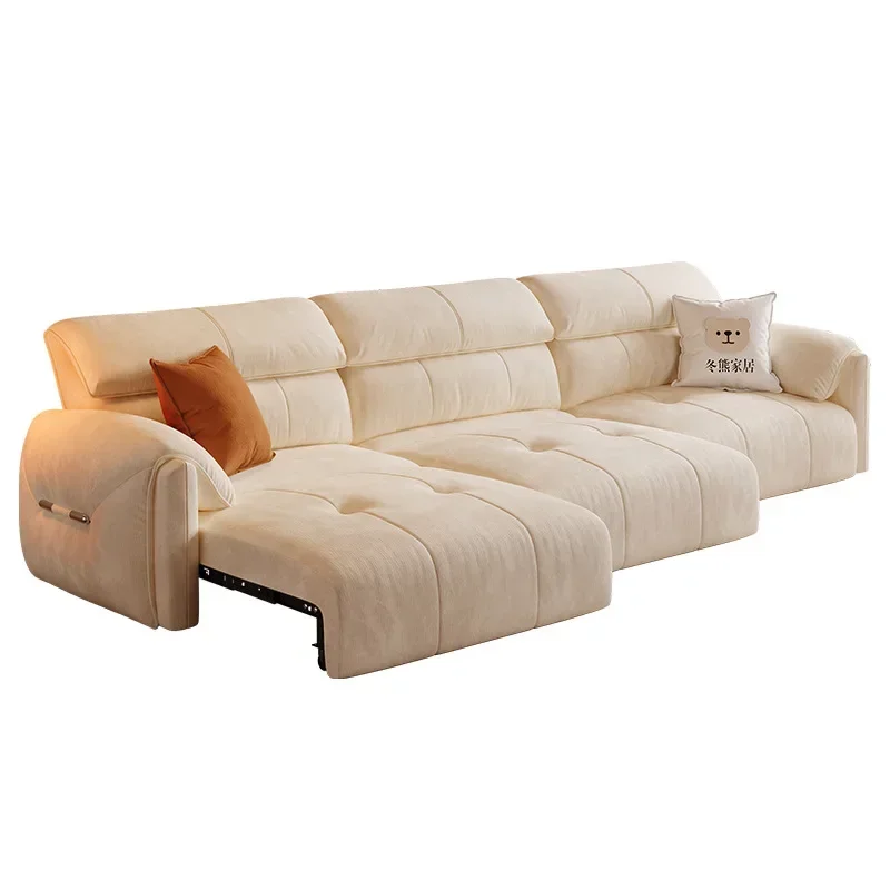 

Elephant Ears Living Room Straight Row Cream Wind Retractable Small Unit Multifunctional Sofa Fabric Electric Sofa
