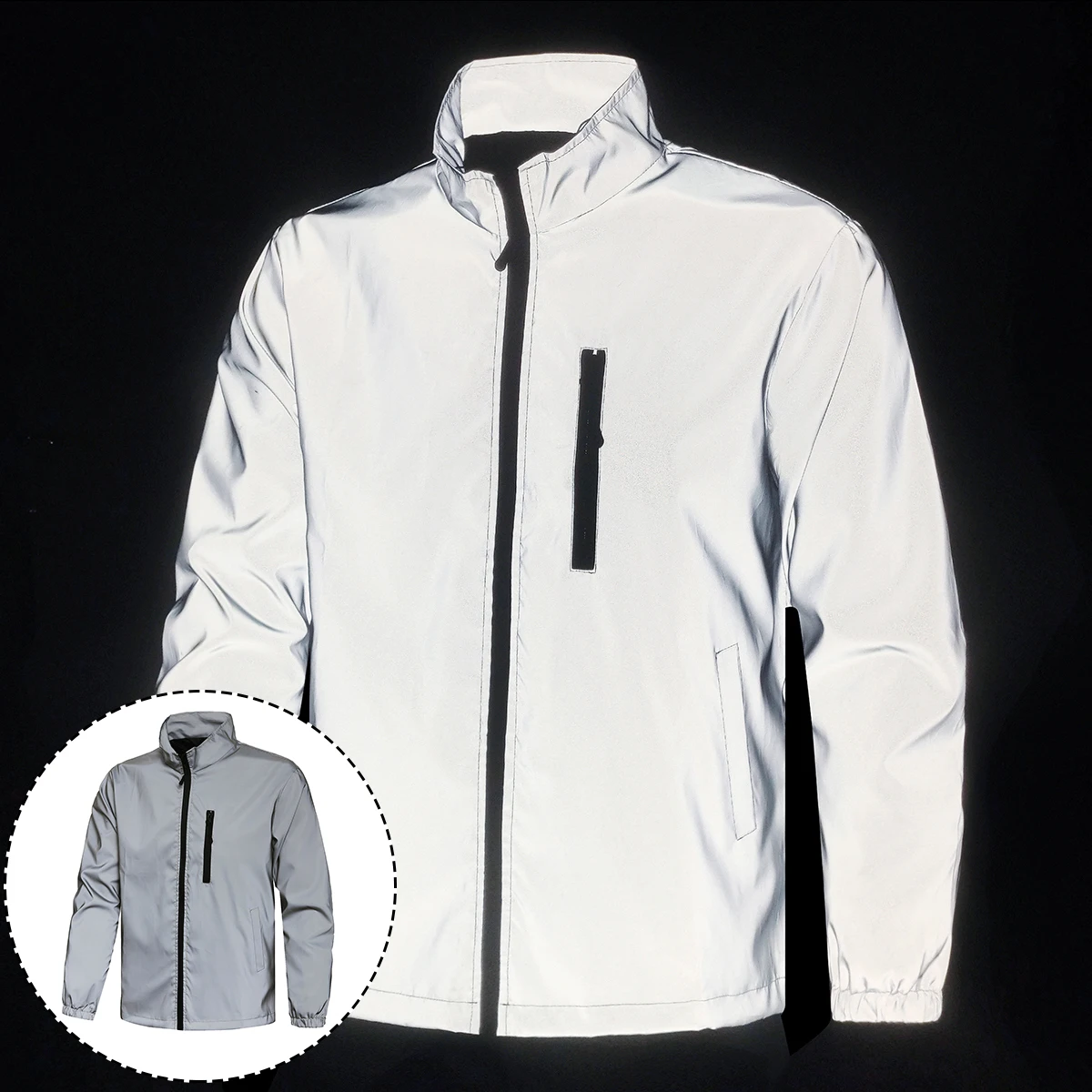 

Spring New Men's Reflective Jacket Outdoor Night Running Cycling Windproof Safety Bright Fashion Stand Collar Casual Coats