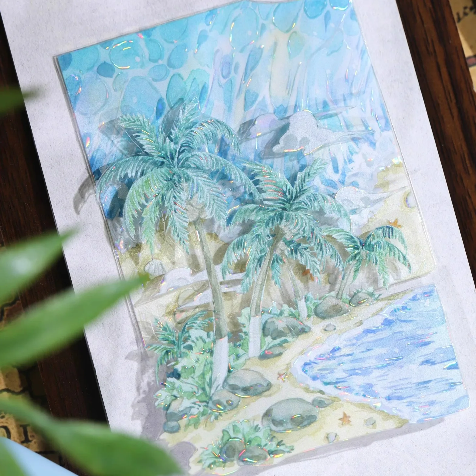 ต้นมะพร้าวริมชายหาด วันหยุด ทะเล PET Washi Tape เงา