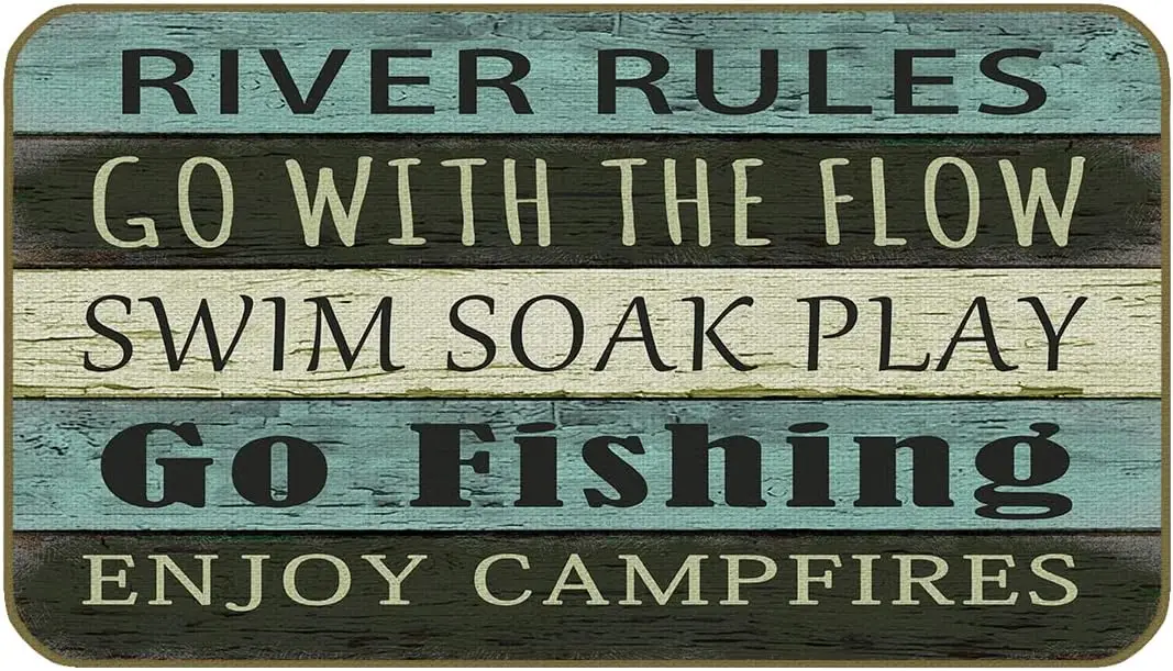 17''x30'' River Rules Vintage Decorative Doormat,Funny River Floor Mats, Farmhouse Decor for Home Front Door Por tin sign