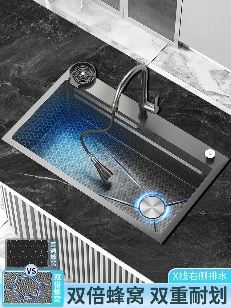 

Strictly Selected Kitchen 304 Stainless Steel Embossed Honeycomb Nano Black Large Single Slot Manual Sink Household Sink