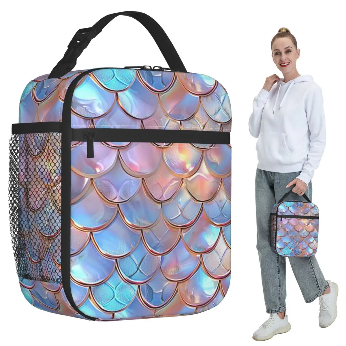 Mermaid Fish Scale Insulated Lunch Bag for Kids School Cooler Thermal Food Box Tote Portable Lunch Boxes Container