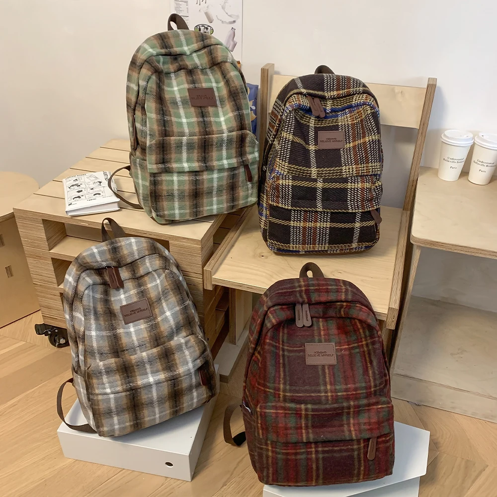 japanese style ins cute retro plaid versatile fashion school bag women\'s k-style high school student lightweight large-capacity backpack