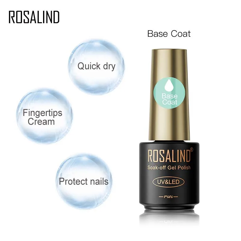 

ROSALIND Gel Polish Black Plastc Bottle Top Coat UV Lamp Gel Soak Off 7ml Long Lasting Nail Art Manicure Gel Lak Varnish Primer