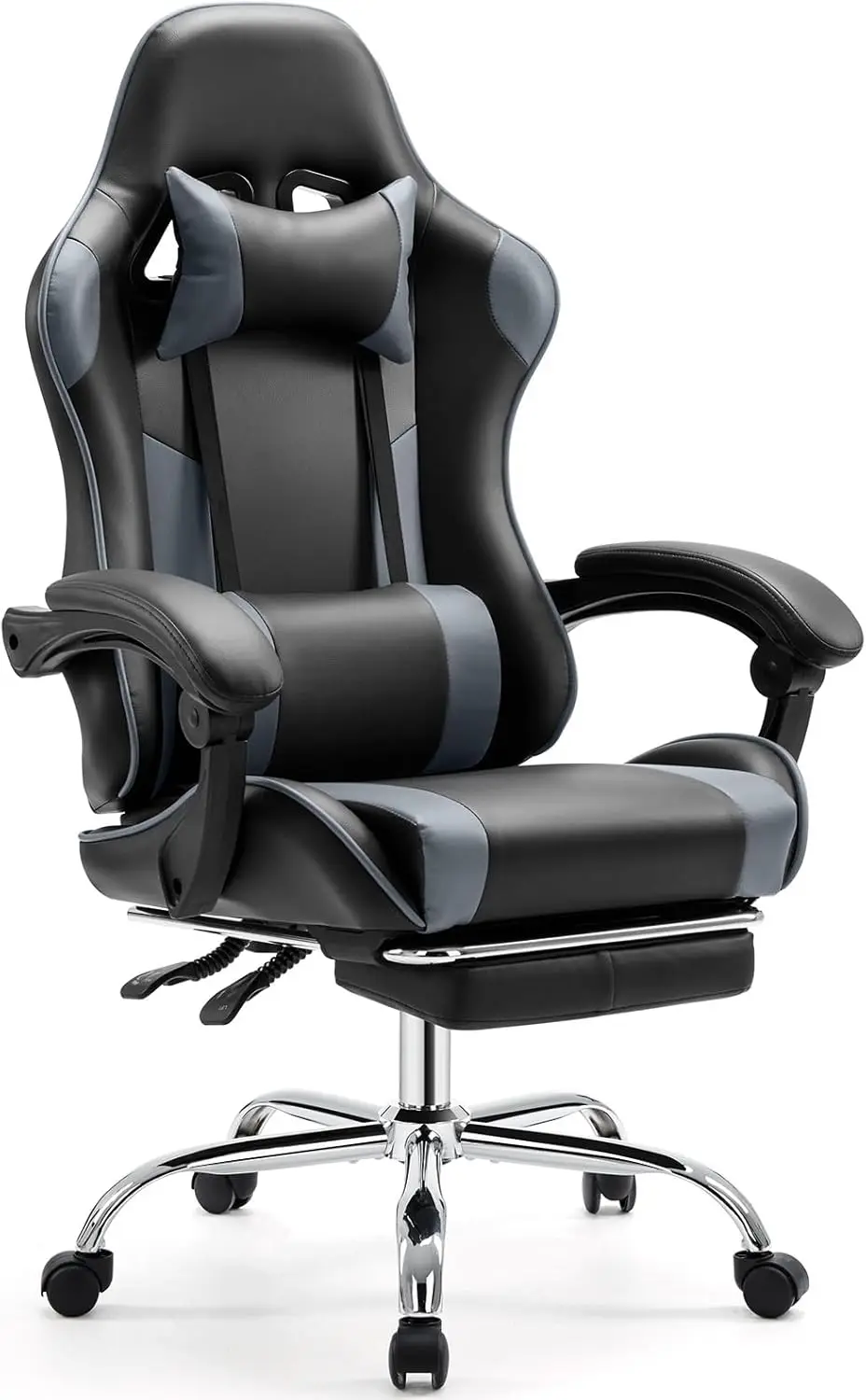 Video Game Desk Chair - Ergonomic Computer with Footrest and Comfy Lumbar Support, PU Leather Recliner with Headrest