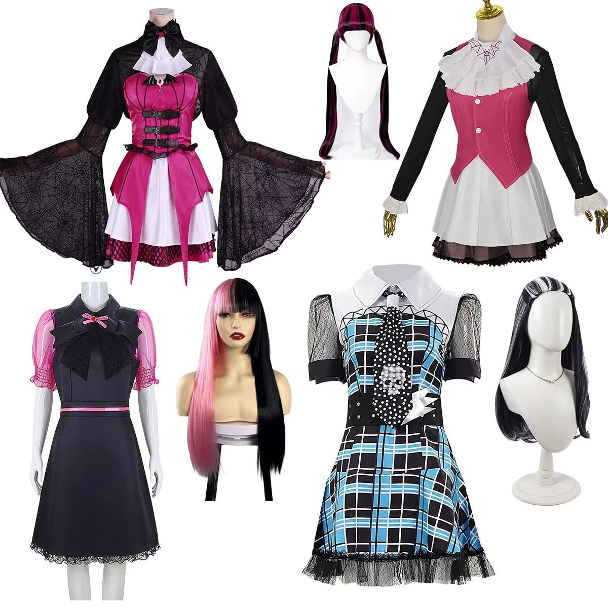 Disfraz de Cosplay de Draculaura, la Vampiresa, Uniforme de Anime de Monstruo Escolar, Vestido de Estilo Gótico, Peluca, Traje, Disfraces de Halloween y Carnaval