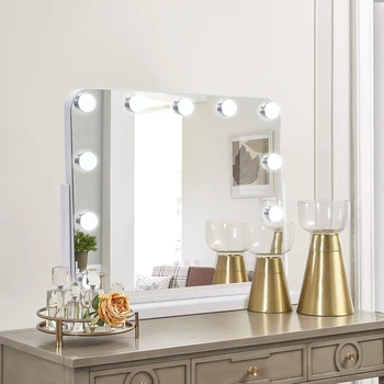 Makeup Mirror with LED Bulbs Adjustable 3 Lighting Modes 360° Rotation for Bedroom Home Decor 50*42*12cm